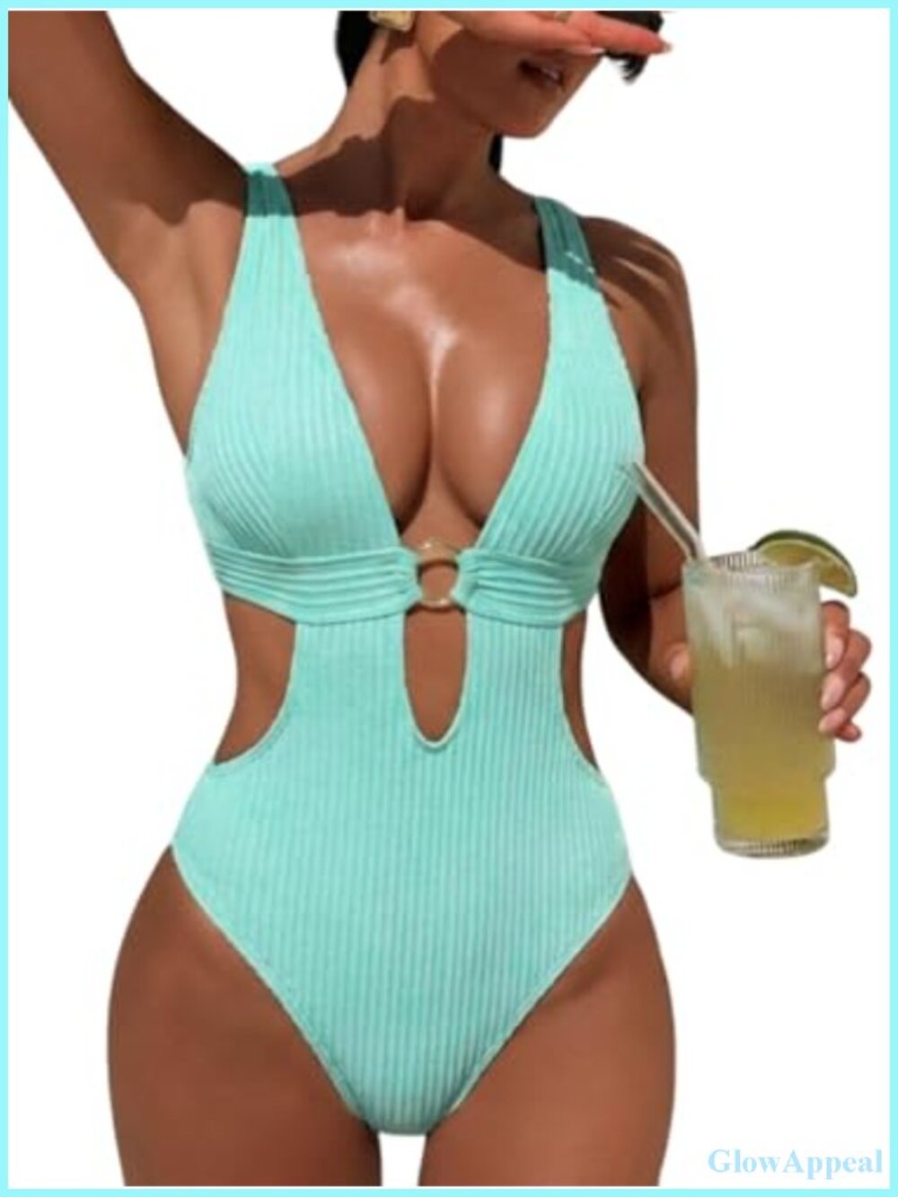Sexy High Cut Cheeky Monokini Plunge V Neck Cutout One Piece Swimsuit Beach